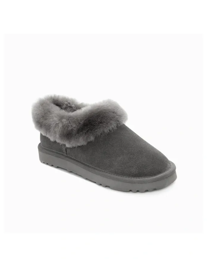 Ozwear Ugg Avery Unisex Premium Sheepskin Suede Slippers in Grey