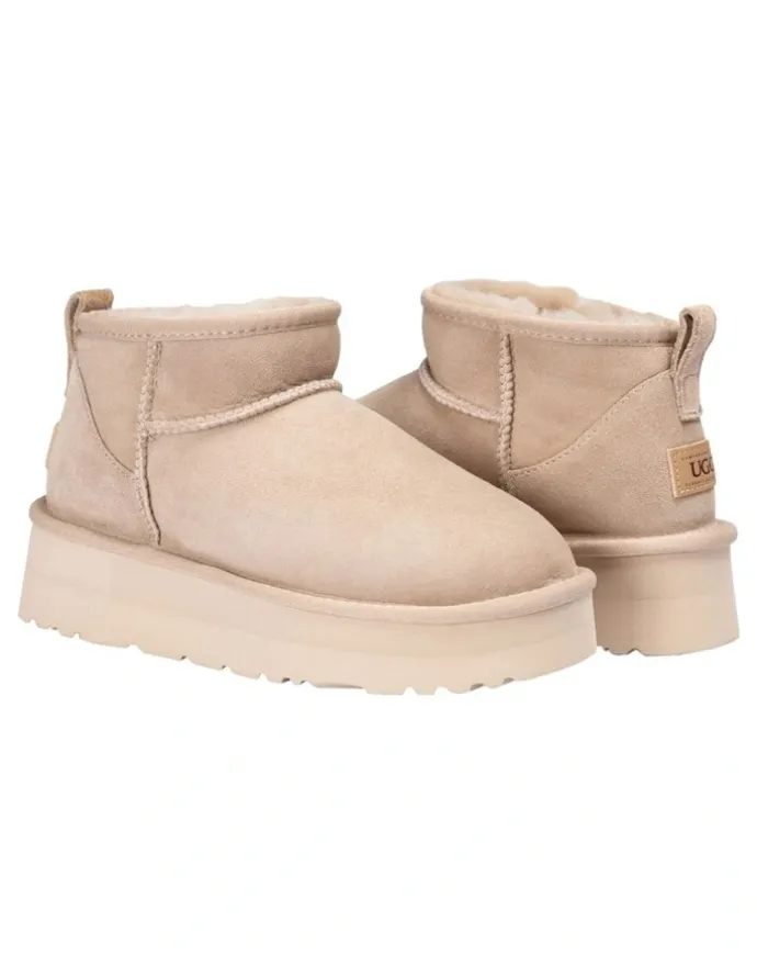 Ozwear Ugg Classic Platform Ultra Mini Boots in Beige