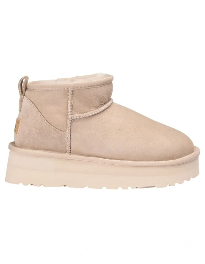 Ozwear Ugg Classic Platform Ultra Mini Boots in Beige