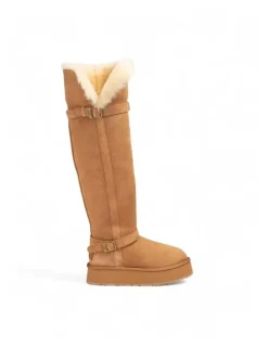 Ozwear Ugg Classic Platform Buckle Tall Boots (Over The Knee) in Chestnut
