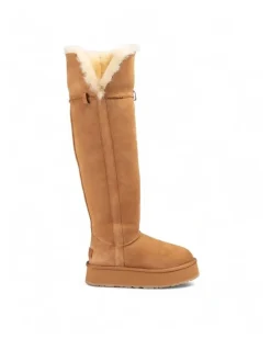 Ozwear Ugg Classic Platform Buckle Tall Boots (Over The Knee) in Chestnut
