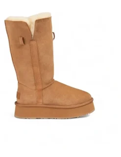Ozwear Ugg Classic Platform Buckle Long Boots (4.5cm) (Water Resistant) in Chestnut