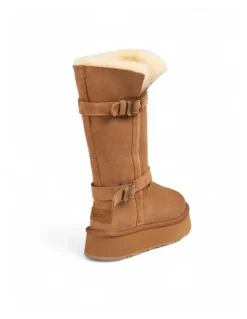 Ozwear Ugg Classic Platform Buckle Long Boots (4.5cm) (Water Resistant) in Chestnut
