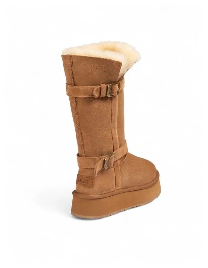 Ozwear Ugg Classic Platform Buckle Long Boots (4.5cm) (Water Resistant) in Chestnut