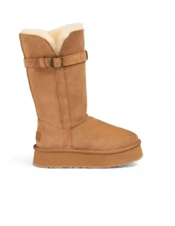 Ozwear Ugg Classic Platform Buckle Long Boots (4.5cm) (Water Resistant) in Chestnut