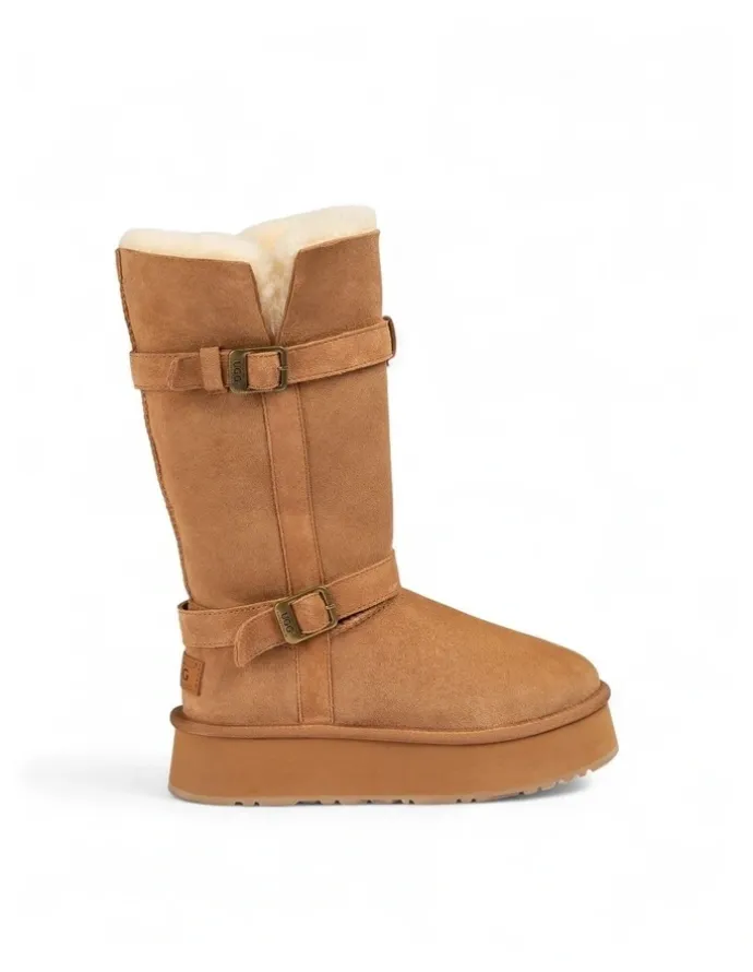 Ozwear Ugg Classic Platform Buckle Long Boots (4.5cm) (Water Resistant) in Chestnut
