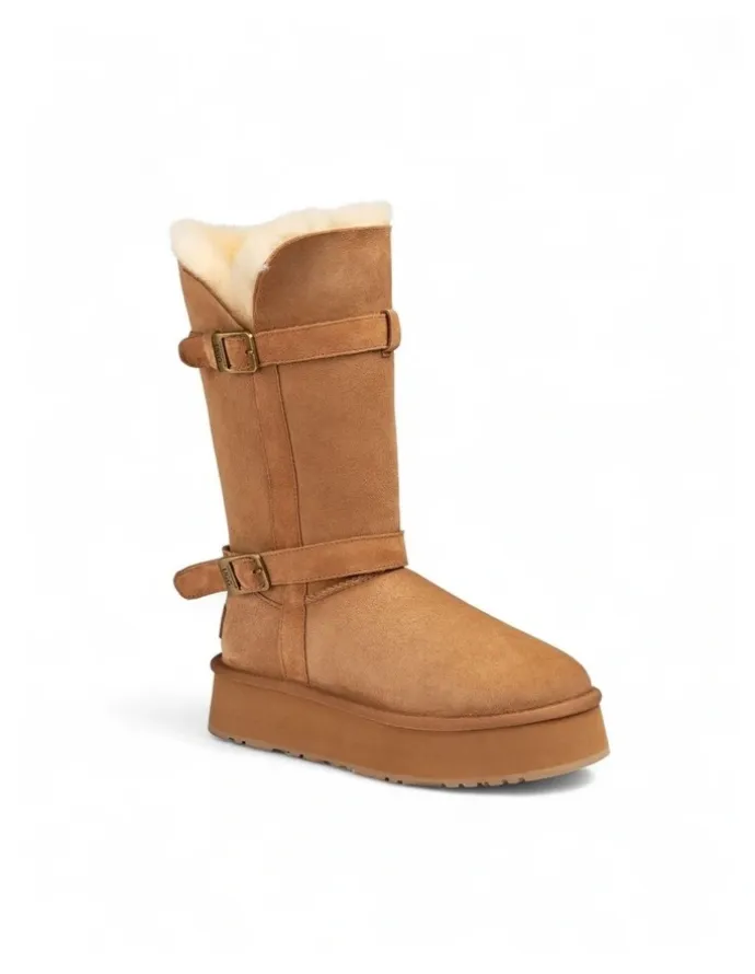 Ozwear Ugg Classic Platform Buckle Long Boots (4.5cm) (Water Resistant) in Chestnut