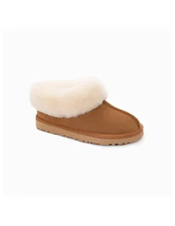 Ozwear Ugg Collar Unisex Premium Sheepskin Slippers in Chestnut