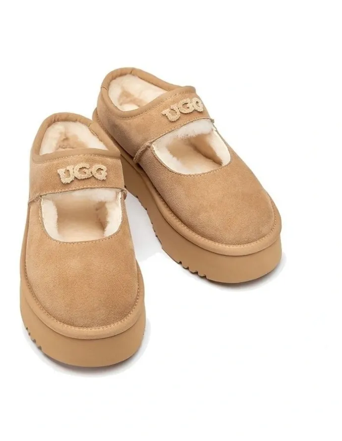 Ozwear Ugg Mary Jane Emb Logo Platform Shoes in Sand