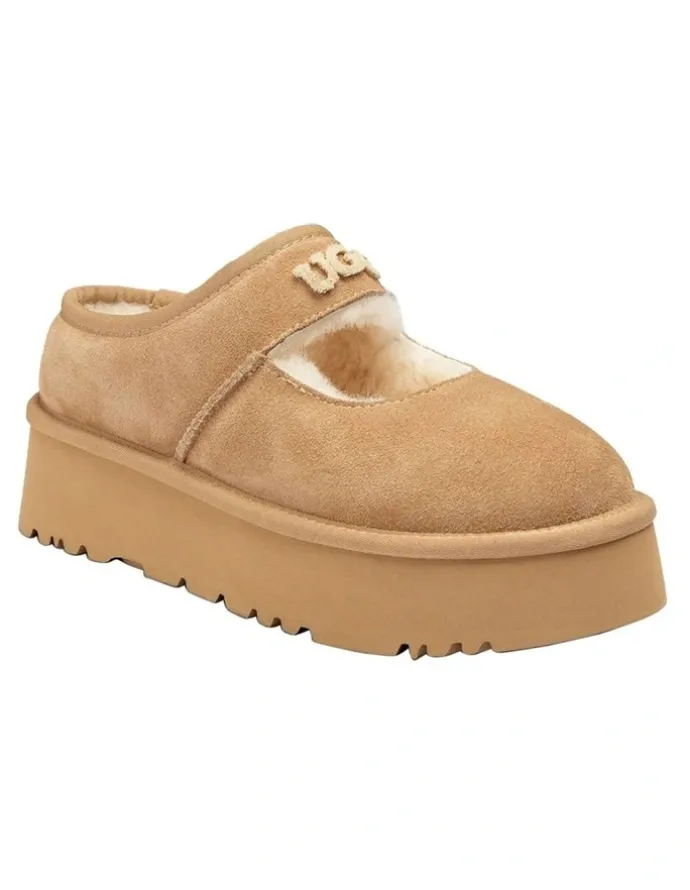 Ozwear Ugg Mary Jane Emb Logo Platform Shoes in Sand