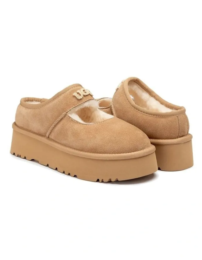 Ozwear Ugg Mary Jane Emb Logo Platform Shoes in Sand