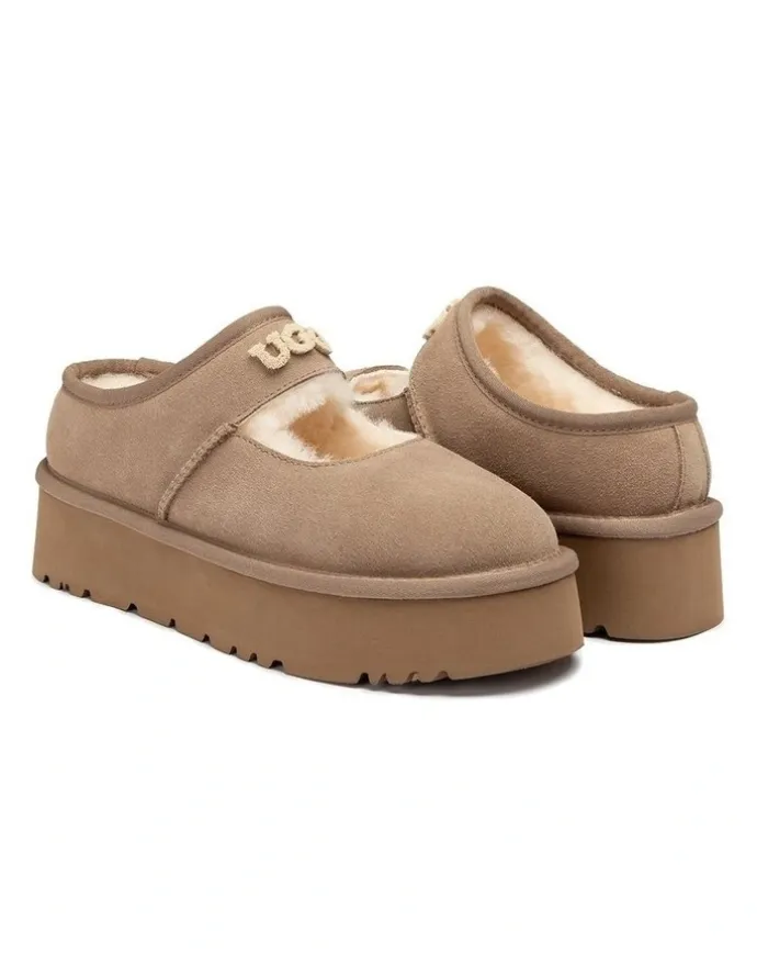 Ozwear Ugg Mary Jane Emb Logo Platform in Brown