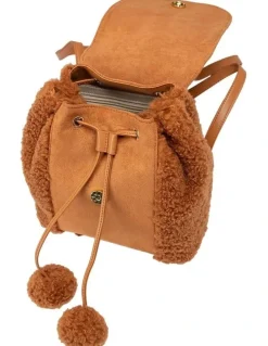 Ozwear Ugg Pompom Fluffy Backpack in Caramel