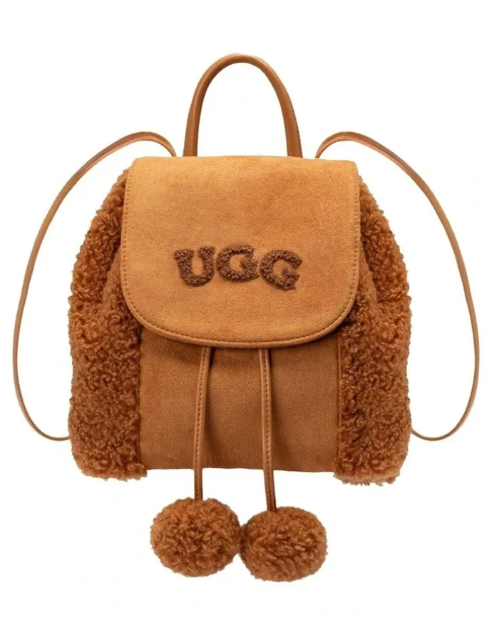 Ozwear Ugg Pompom Fluffy Backpack in Caramel