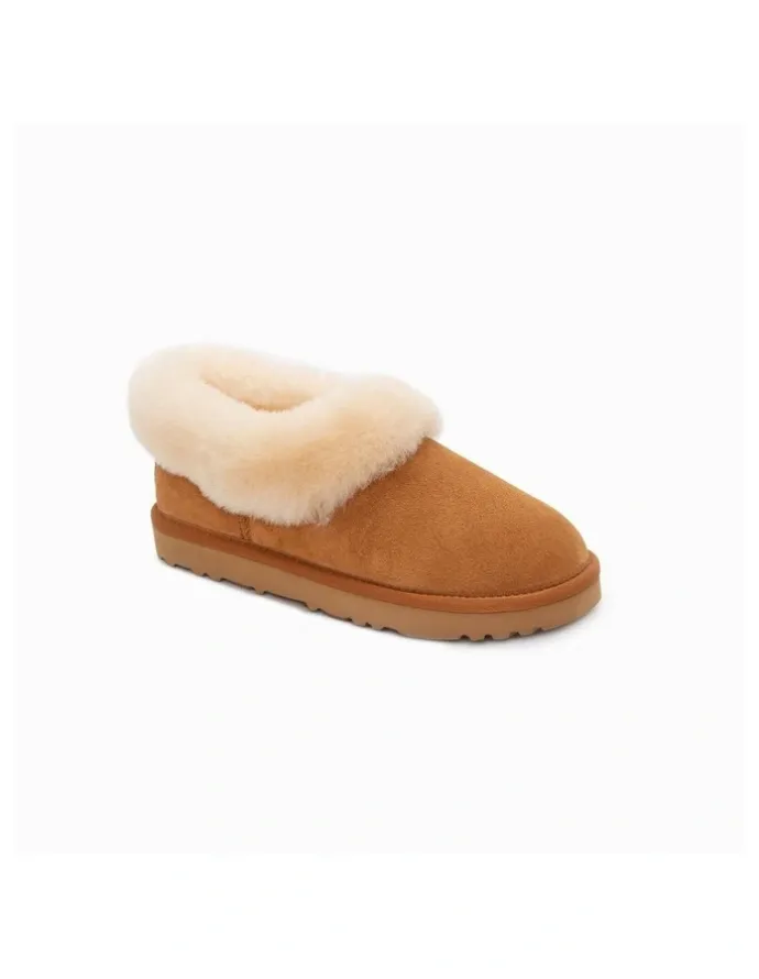 Ozwear Ugg Avery Unisex Premium Sheepskin Suede Slippers in Chestnut