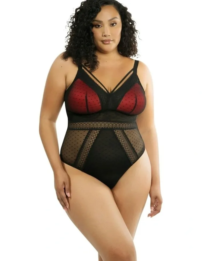 Parfait Mia Dot Wireless Thong Bodysuit in Black