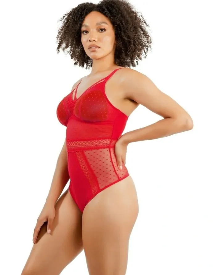 Parfait Mia Dot Wireless Thong Bodysuit in Racing Red