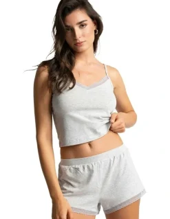 Passionata Charlotte Cotton & Modal Cropped Cami Top in Heather Gray