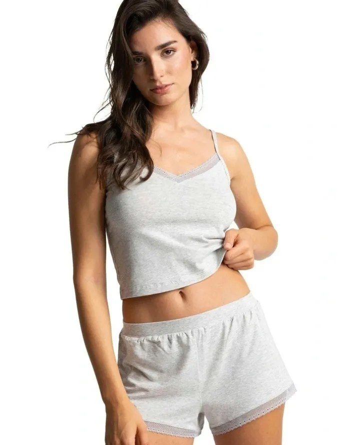 Passionata Charlotte Cotton & Modal Cropped Cami Top in Heather Gray