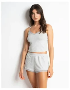 Passionata Charlotte Cotton & Modal Cropped Cami Top in Heather Gray