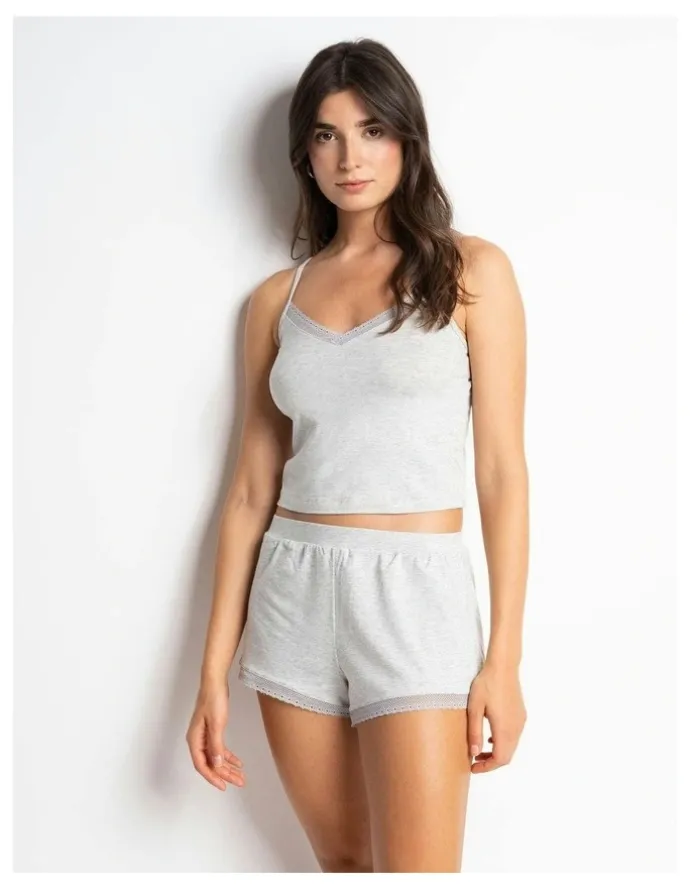 Passionata Charlotte Cotton & Modal Cropped Cami Top in Heather Gray