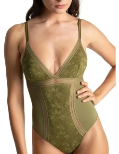 Passionata Gardenia Wirefree Lingerie Bodysuit With Lace in Olive
