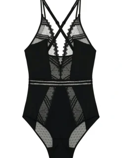 Passionata Rodeo Plunge Opaque And Lace Lingerie Bodysuit in Black