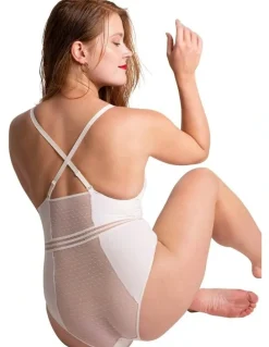 Passionata Rodeo Plunge Opaque & Lace Lingerie Bodysuit in Talc