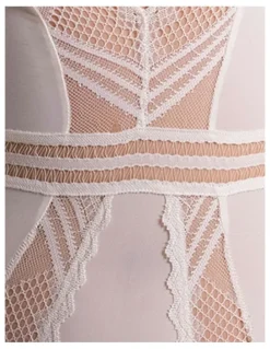 Passionata Rodeo Plunge Opaque & Lace Lingerie Bodysuit in Talc