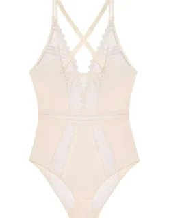 Passionata Rodeo Plunge Opaque & Lace Lingerie Bodysuit in Talc