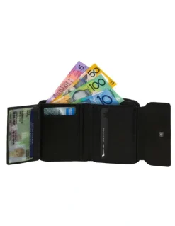 PIERRE CARDIN Leather Bi-Fold Flap Small Wallet in Black