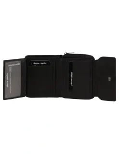 PIERRE CARDIN Leather Bi-Fold Flap Small Wallet in Black