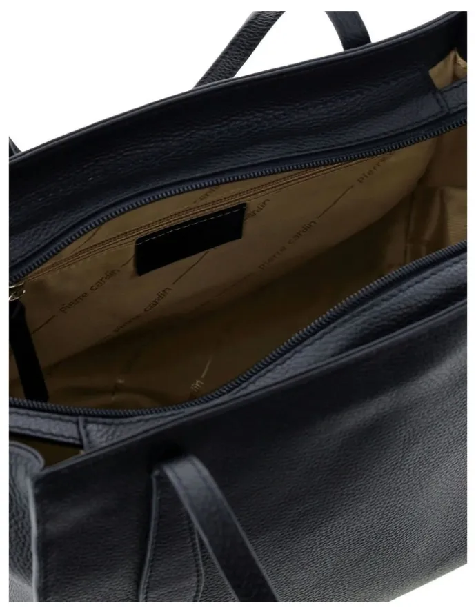 PIERRE CARDIN Leather Shopper Tote Bag in Black