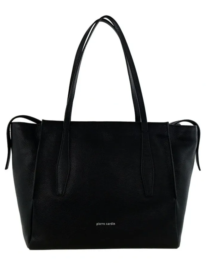 PIERRE CARDIN Leather Shopper Tote Bag in Black