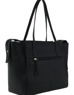 PIERRE CARDIN Leather Shopper Tote Bag in Black