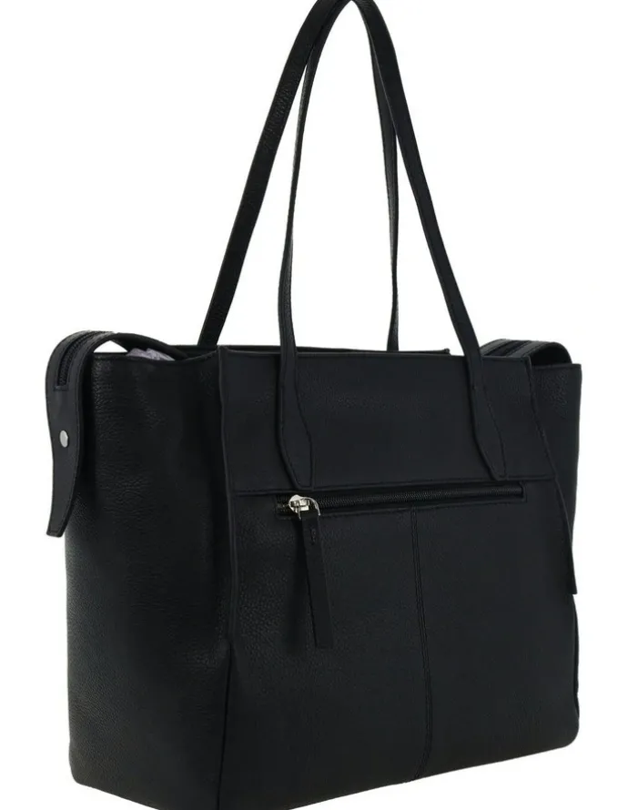 PIERRE CARDIN Leather Shopper Tote Bag in Black