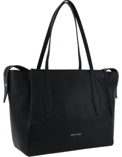 PIERRE CARDIN Leather Shopper Tote Bag in Black