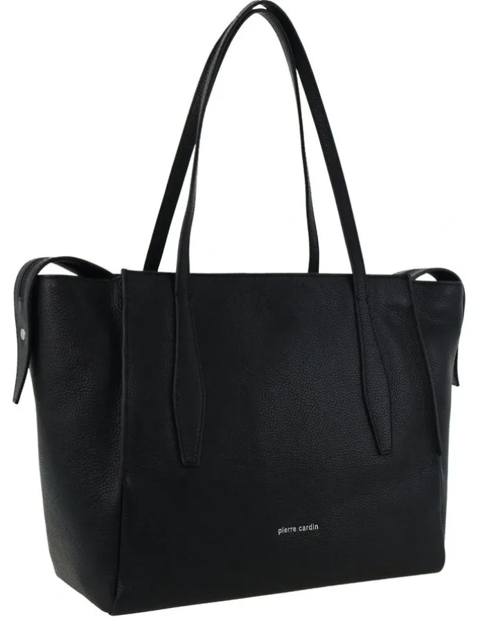 PIERRE CARDIN Leather Shopper Tote Bag in Black