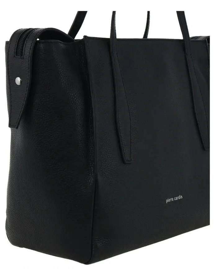 PIERRE CARDIN Leather Shopper Tote Bag in Black