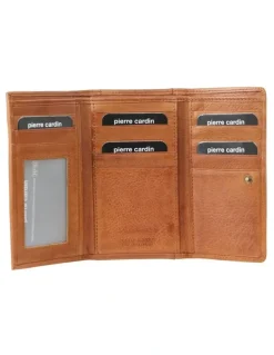 PIERRE CARDIN Leather Tri-Fold Wallet Small in Cognac