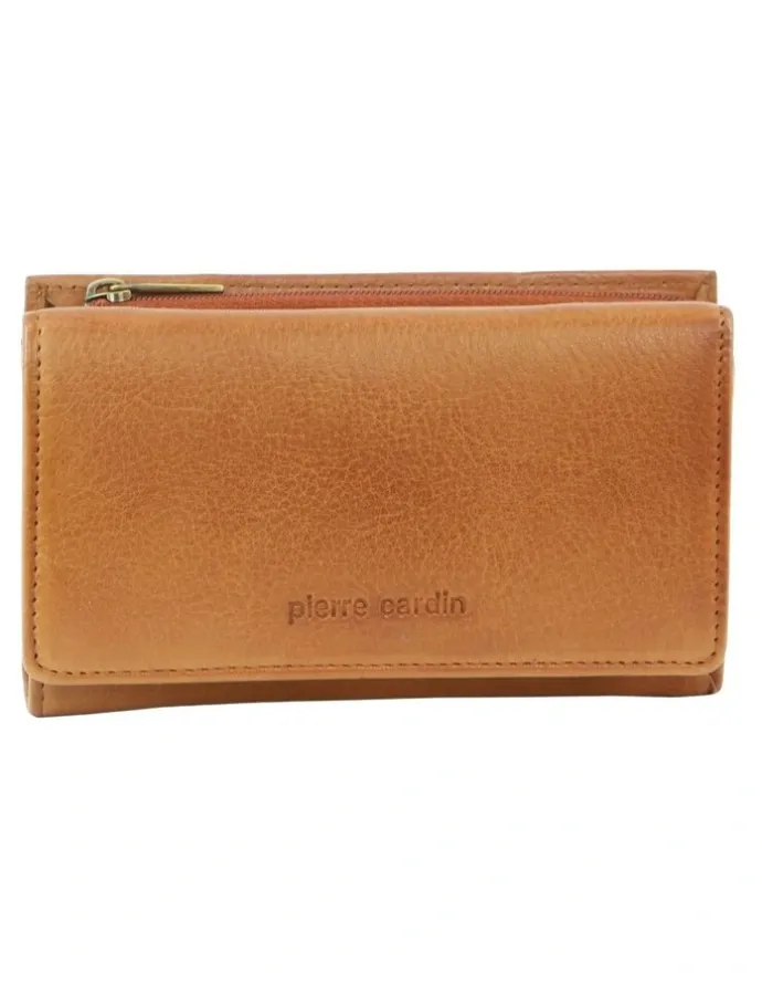 PIERRE CARDIN Leather Tri-Fold Wallet Small in Cognac