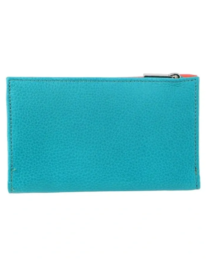 PIERRE CARDIN Leather Tri-Fold Wallet in Orange-Turquoise