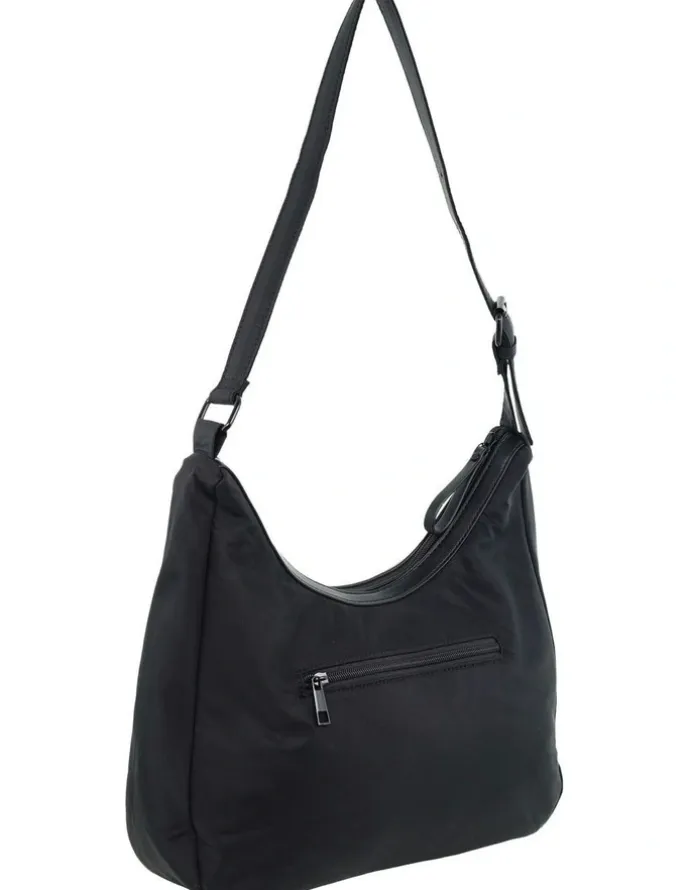 PIERRE CARDIN Nylon Geometric Hobo Bag in Black