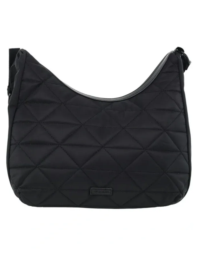 PIERRE CARDIN Nylon Geometric Hobo Bag in Black