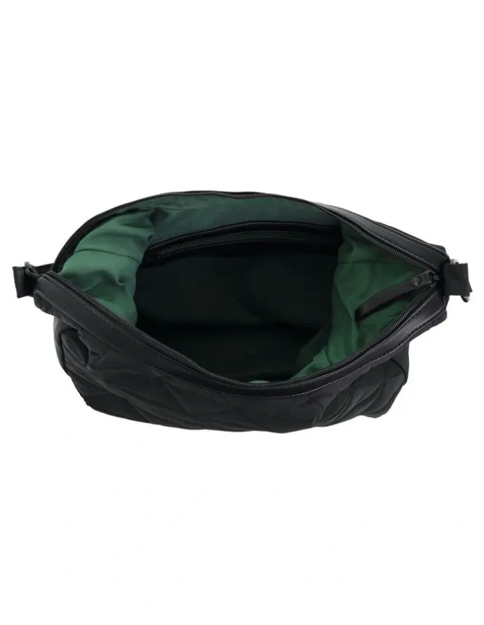 PIERRE CARDIN Nylon Geometric Hobo Bag in Black