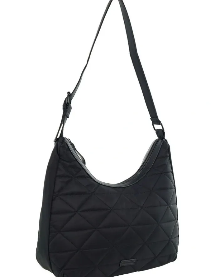 PIERRE CARDIN Nylon Geometric Hobo Bag in Black