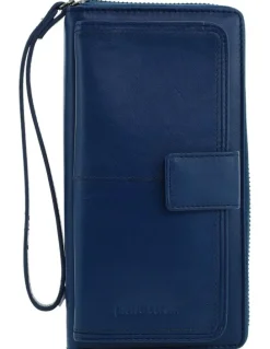 PIERRE CARDIN Pierre Cardin Zip Around Leather Wristlet Wallet in Navy