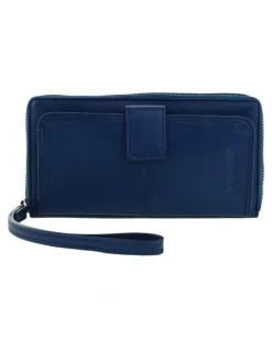 PIERRE CARDIN Pierre Cardin Zip Around Leather Wristlet Wallet in Navy