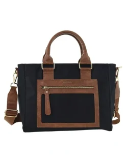 PIERRE CARDIN RFID Anti-Theft Nylon Mini Tote with Crossbody in Black