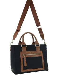 PIERRE CARDIN RFID Anti-Theft Nylon Mini Tote with Crossbody in Black